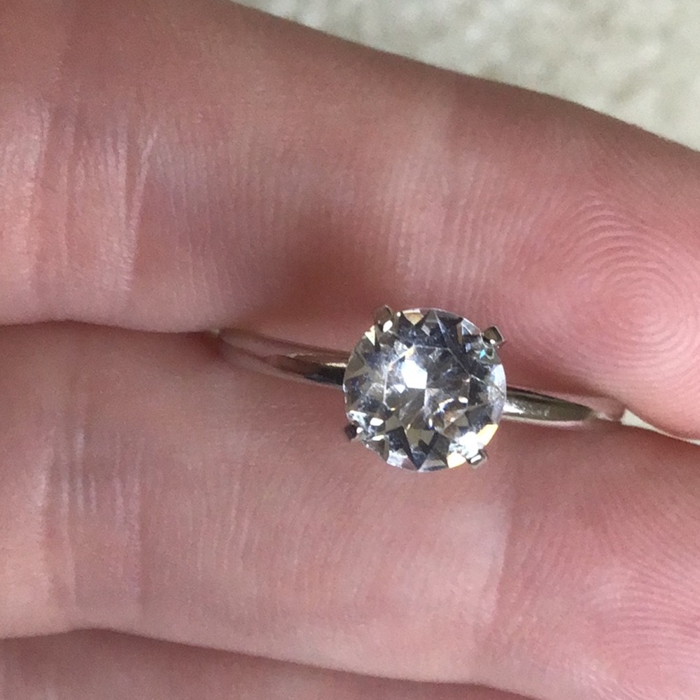 Sparkling Raised Stone Faux Diamond Ring, Silver Toned